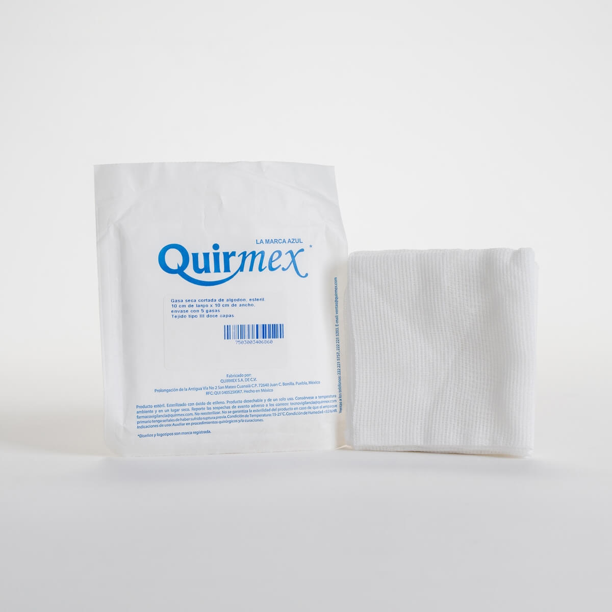 Gasa seca cortada de algodón,  Tipo III, estéril  (blister), medida:10cm X 10cm